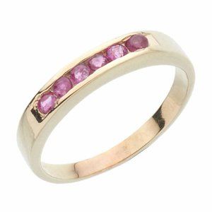 Ruby Stackable Half Eternity Ring Band in 14k Yellow Gold Size 5.25